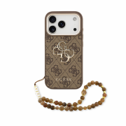 Guess PU 4G Metal Logo Strap Case for iPhone 18 Pro Max Brown