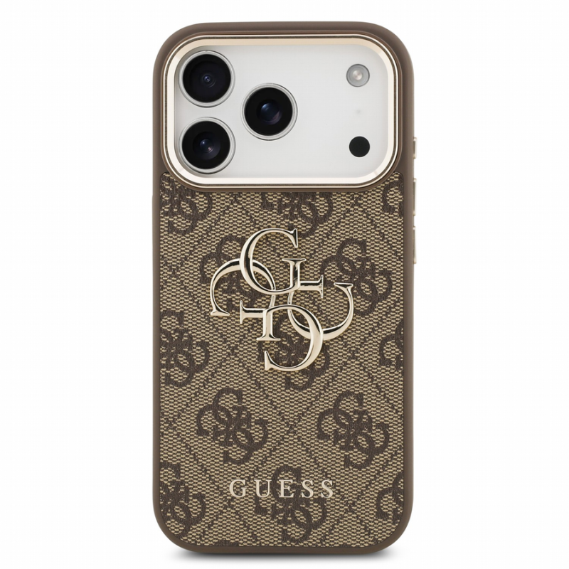 Guess PU 4G Metal Logo Strap Case for iPhone 18 Pro Max Brown
