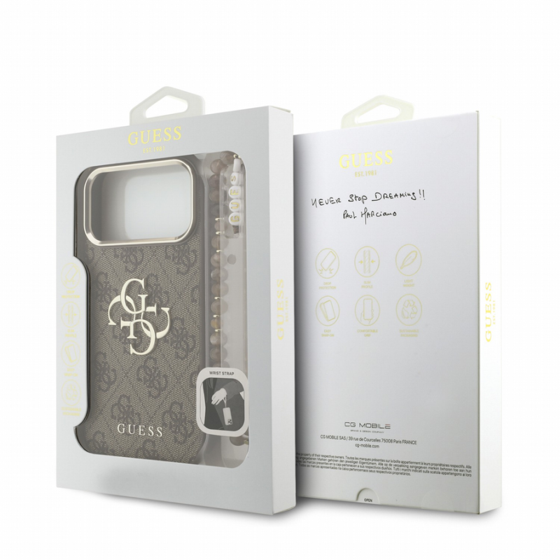 Guess PU 4G Metal Logo Strap Case for iPhone 18 Pro Max Brown