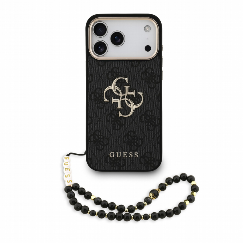 Guess PU 4G Metal Logo Strap Case for iPhone 18 Pro Max Black