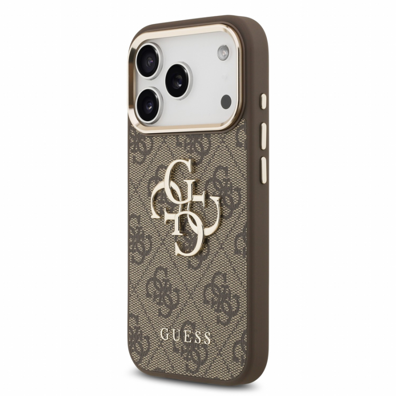Guess PU 4G Metal Logo Strap Case for iPhone 18 Pro Brown