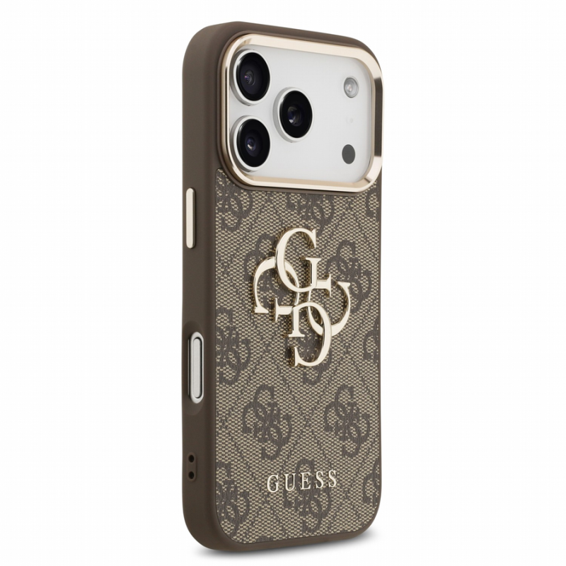 Guess PU 4G Metal Logo Strap Case for iPhone 18 Pro Brown