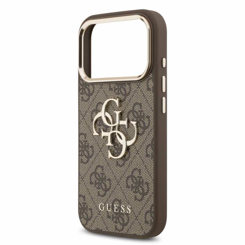 Guess PU 4G Metal Logo Strap Case for iPhone 18 Pro Brown
