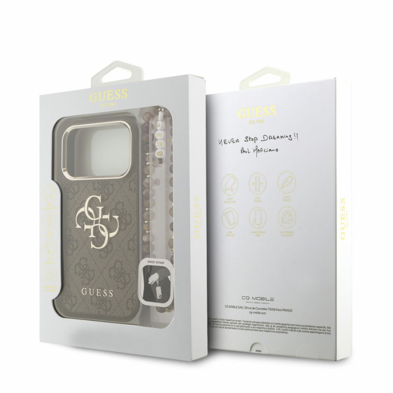 Guess PU 4G Metal Logo Strap Case for iPhone 18 Pro Brown