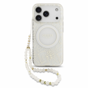 Guess IML Flowers Allover Strap MagSafe Case for iPhone 18 Pro White