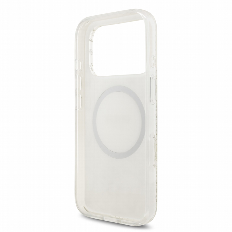 Guess IML Flowers Allover Strap MagSafe Case for iPhone 18 Pro White