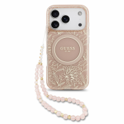 Guess IML Flowers Allover Strap MagSafe Case for iPhone 18 Pro Pink