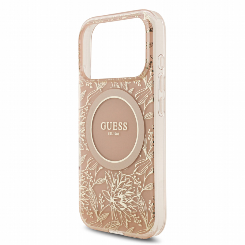 Guess IML Flowers Allover Strap MagSafe Case for iPhone 18 Pro Pink