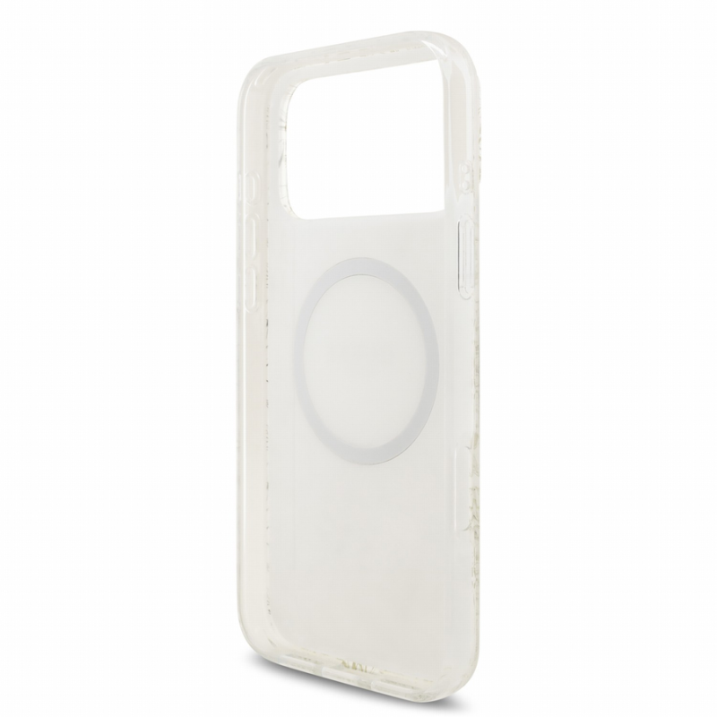 Guess IML Flowers Allover Strap MagSafe Case for iPhone 18 Pro Max White