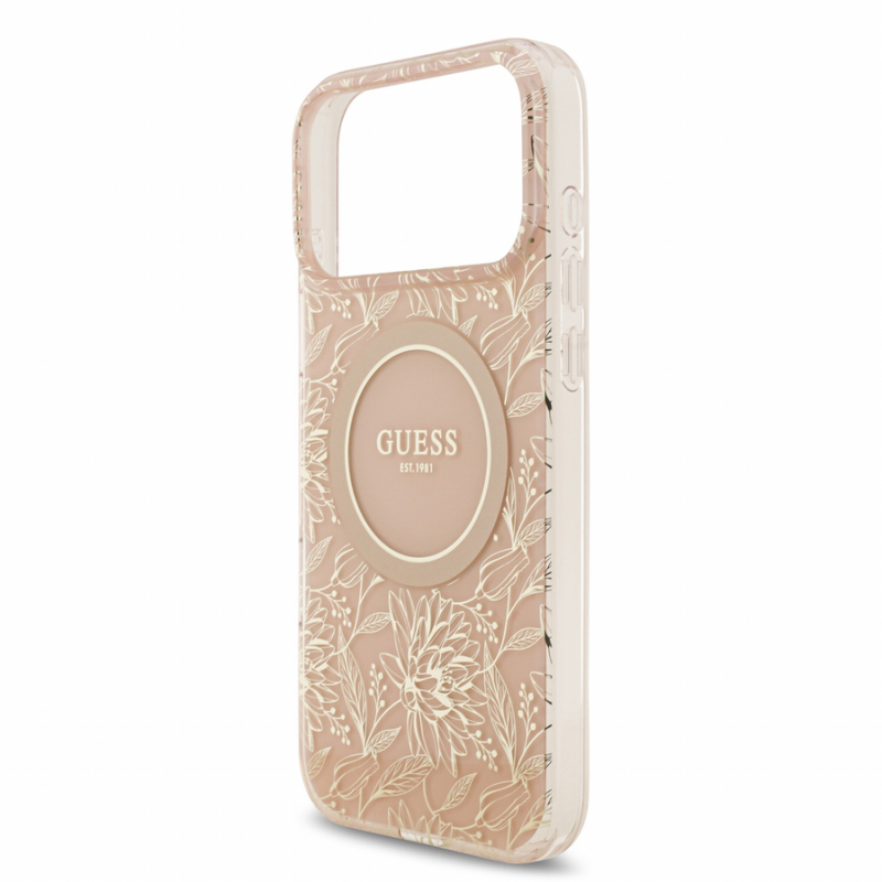 Guess IML Flowers Allover Strap MagSafe Case for iPhone 18 Pro Max Pink
