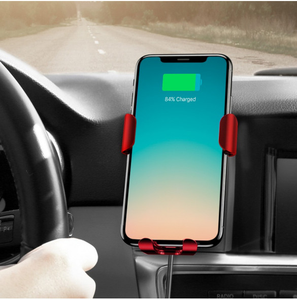 Baseus Trådlös Laddare Gravity Car Mount Telefonfäste Luftventilhållare + Qi Laddare - Röd