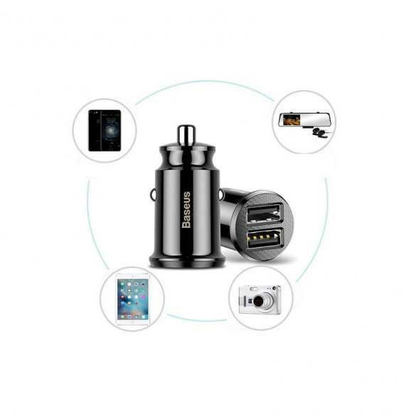 Baseus Grain Billaddare Mini Universal Smart Billaddare 2x USB 3.1A - Vit (CCALL-ML02)