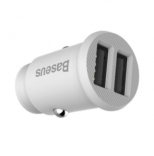 Baseus Grain Billaddare Mini Universal Smart Billaddare 2x USB 3.1A - Vit (CCALL-ML02)