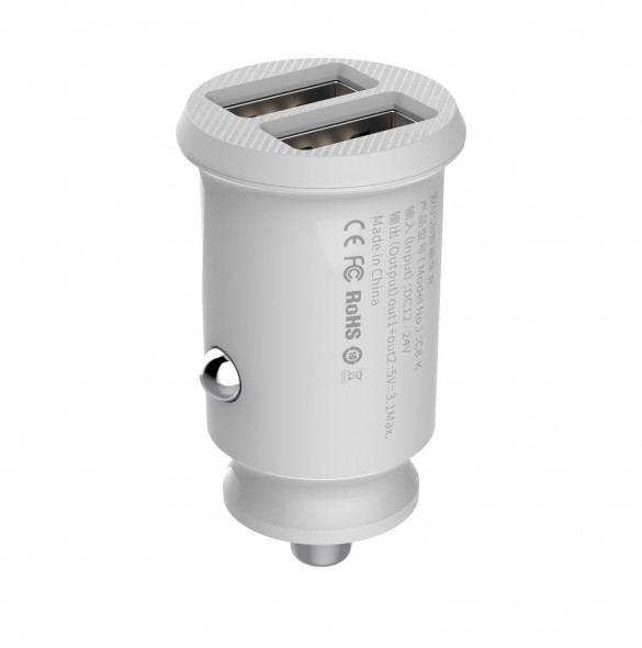Baseus Grain Billaddare Mini Universal Smart Billaddare 2x USB 3.1A - Vit (CCALL-ML02)