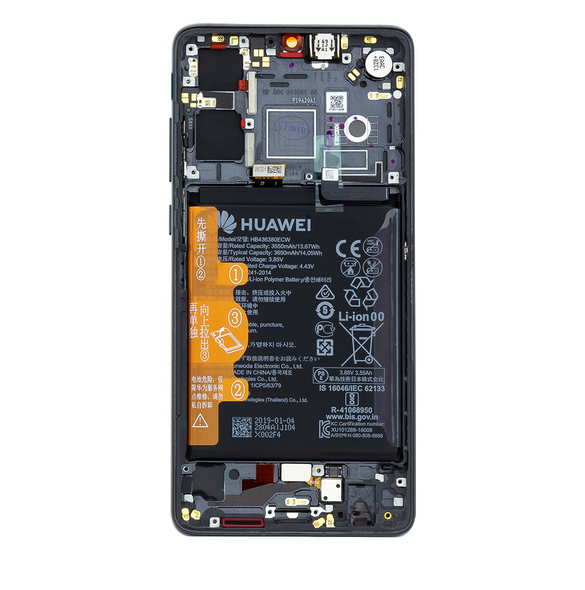 LCD-skärm + beröringsenhet + framsida Huawei P30 - Svart (Service Pack)