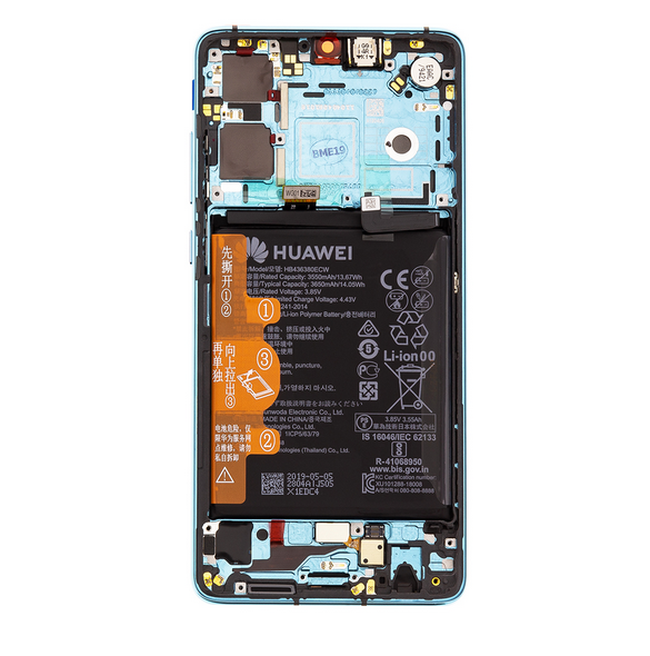 LCD-skärm + beröringsenhet + framsida Huawei P30 - Aurora blå (Service Pack)