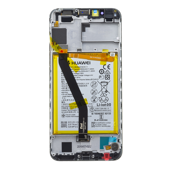 LCD-display Beröringsenhet Fronthölje Huawei Honor 7A - Svart (Service Pack)