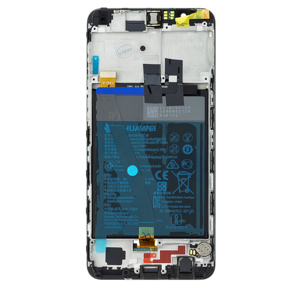 LCD-skärm + beröringsenhet + framsida Huawei Honor 7X - Svart (Service Pack)