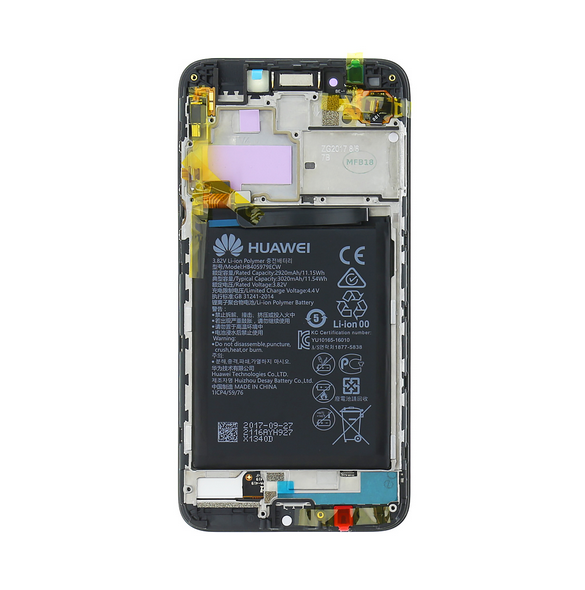 LCD-skärm + beröringsenhet + framsida Huawei Honor 6A - Grå (Service Pack)