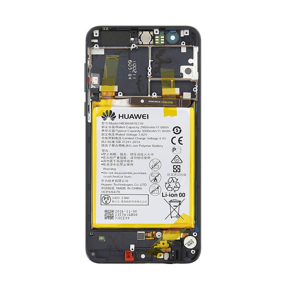LCD Display + Touch Unit + Fram Skal Huawei Honor 8 - Svart (Service Pack)