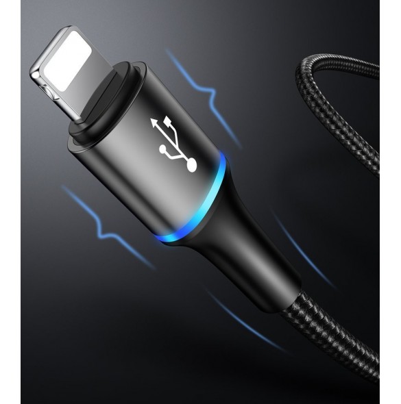 Baseus Halo 3in1 USB - micro USB / Lightning / USB Typ C-kabel 3,5A 1,2m inbyggd LED-ljus - Svart (CAMLT-HA01)