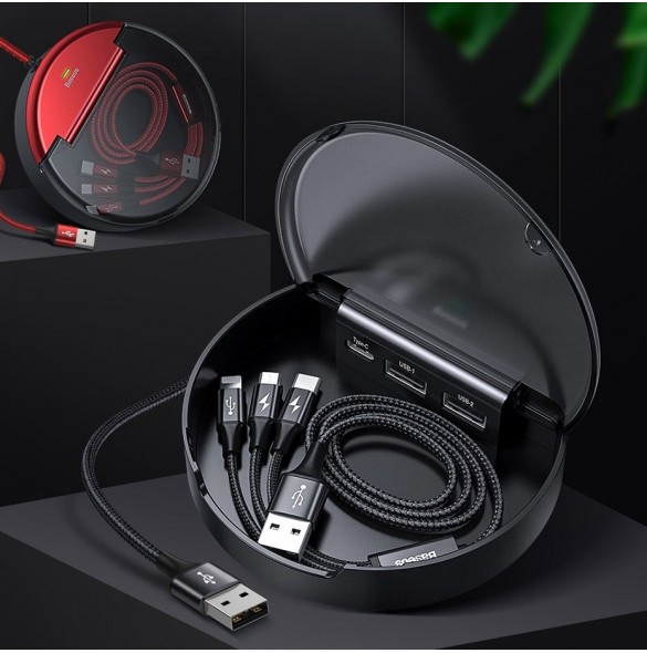 Tre portar utgång från dual-USB + Type-C, laddning med flera enheter med lätthet