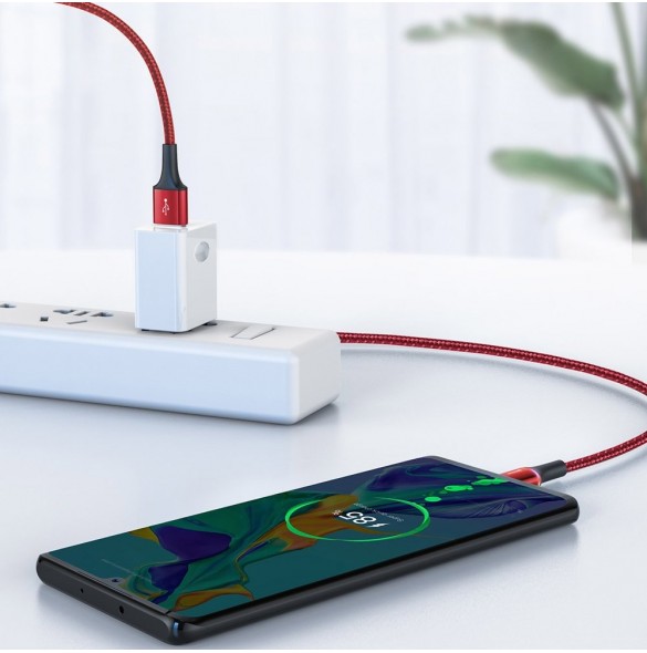 Baseus Halo-datakabel Hållbar nylonflätad kabel USB / USB Typ C med LED-lampa 5A 40W 1m - Röd (CATGH-G09)