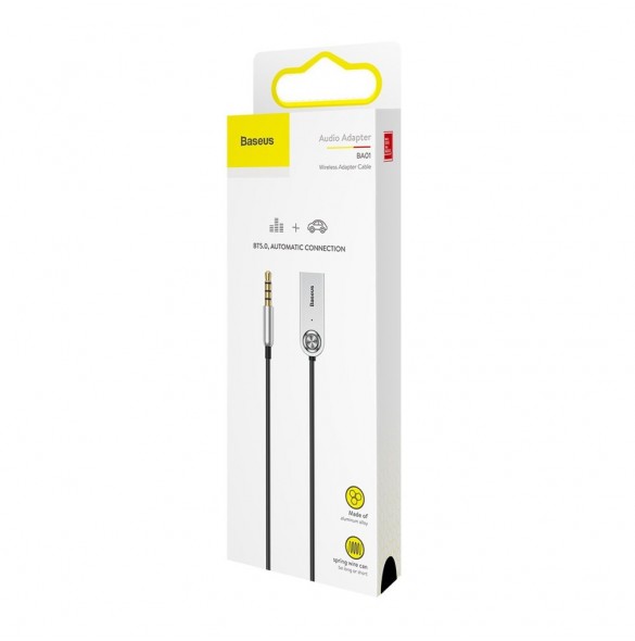 Baseus BA01 USB Wireless Bluetooth 5.0 AUX adapter jack kabel - Svart