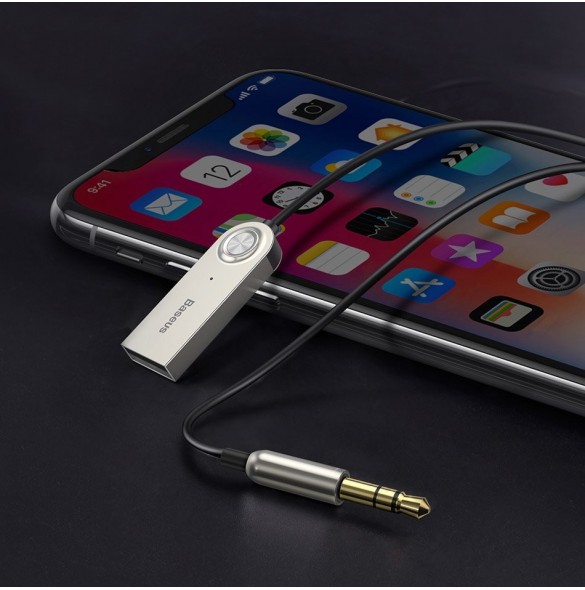Baseus BA01 USB Wireless Bluetooth 5.0 AUX adapter jack kabel - Svart