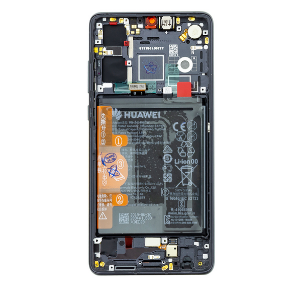 LCD-display + Touch Unit + Framsida + Battery Huawei P30 - Svart