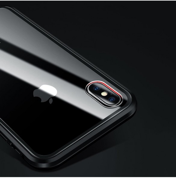 JollyFX Full Magnetisk Fodral Full Body Front och Back Cover + härdat glas för iPhone XS Max - Svart-transparent