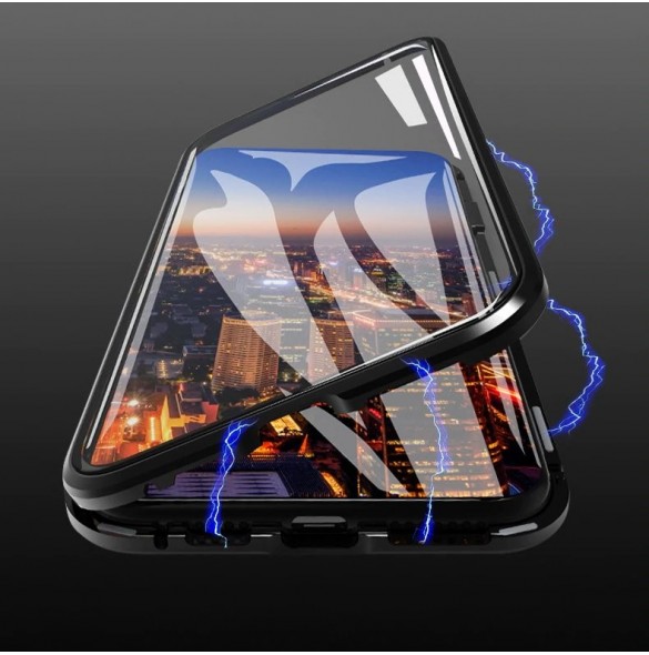 JollyFX Full Magnetisk Fodral Full Body Front och Back Cover + härdat glas för iPhone XS Max - Svart-transparent