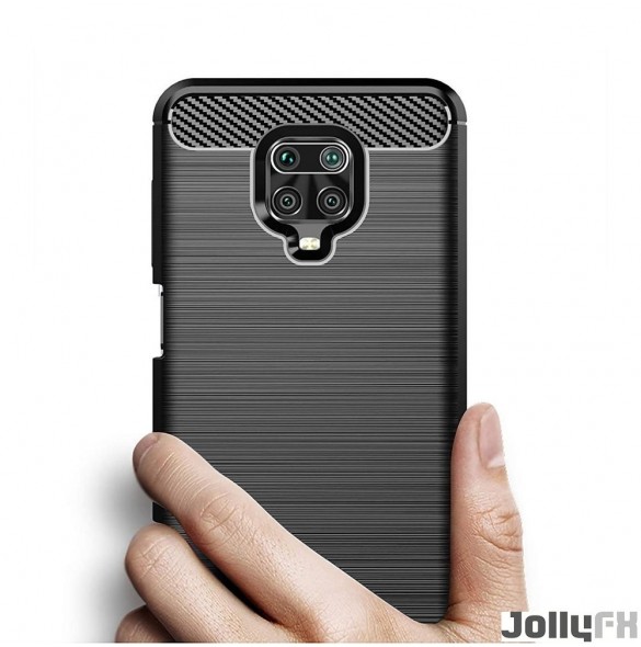 JollyFX Carbon Case Flexible Cover TPU Case for Xiaomi Redmi Note 9S - Svart