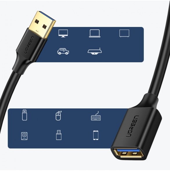 Ugreen USB 3.0 (hona) - USB 3.0 (hane) kabel förlängningssladd 1 m - Svart (10368) Ex-display