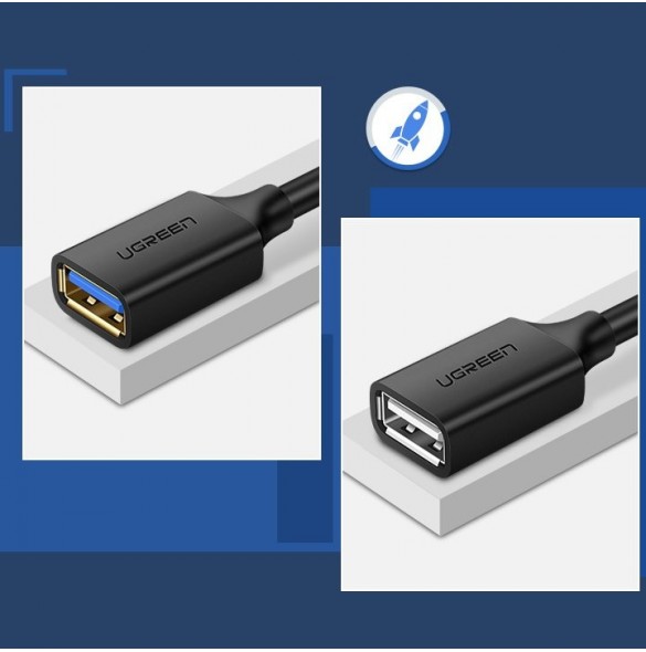 Ugreen USB 3.0 (hona) - USB 3.0 (hane) kabel förlängningssladd 1 m - Svart (10368) Ex-display