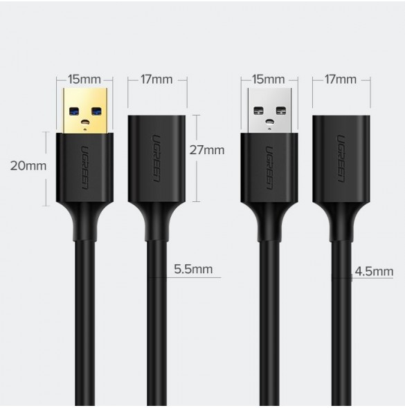 Ugreen USB 3.0 (hona) - USB 3.0 (hane) kabel förlängningssladd 1 m - Svart (10368) Ex-display