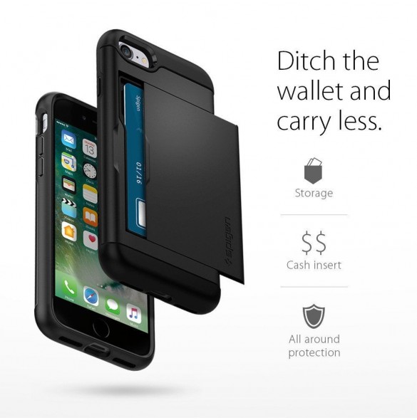 Spigen Slim Armor CS plånbok fodral iPhone 8 / iPhone 7 / iPhone SE 2020 - Svart