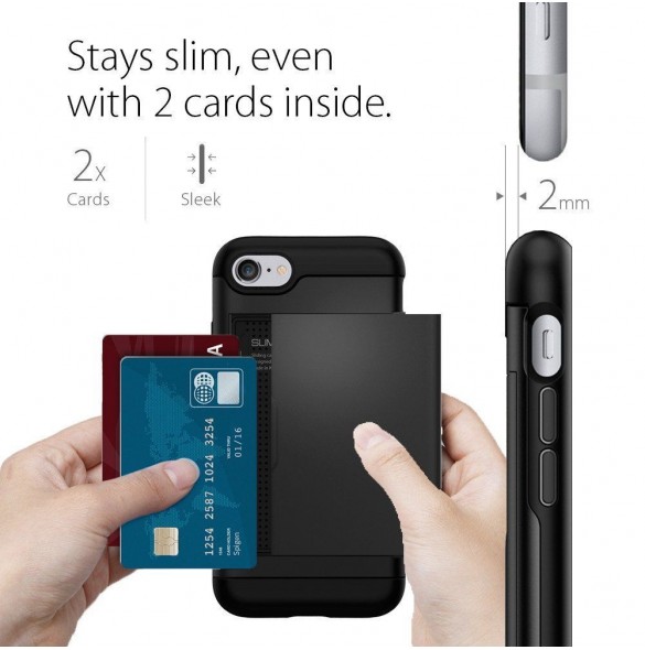 Spigen Slim Armor CS plånbok fodral iPhone 8 / iPhone 7 / iPhone SE 2020 - Svart