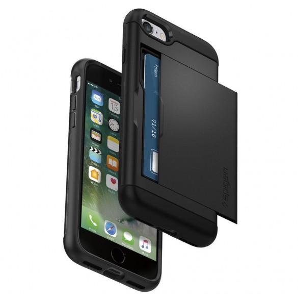 Spigen Slim Armor CS plånbok fodral iPhone 8 / iPhone 7 / iPhone SE 2020 - Svart