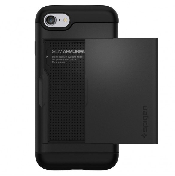 Spigen Slim Armor CS plånbok fodral iPhone 8 / iPhone 7 / iPhone SE 2020 - Svart