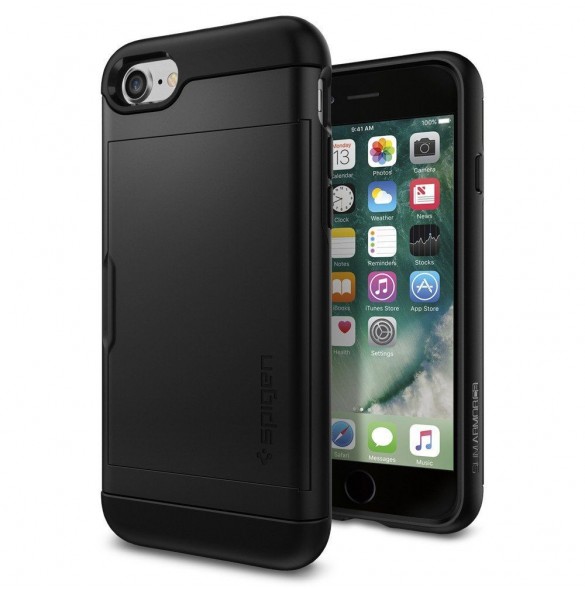 Spigen Slim Armor CS plånbok fodral iPhone 8 / iPhone 7 / iPhone SE 2020 - Svart