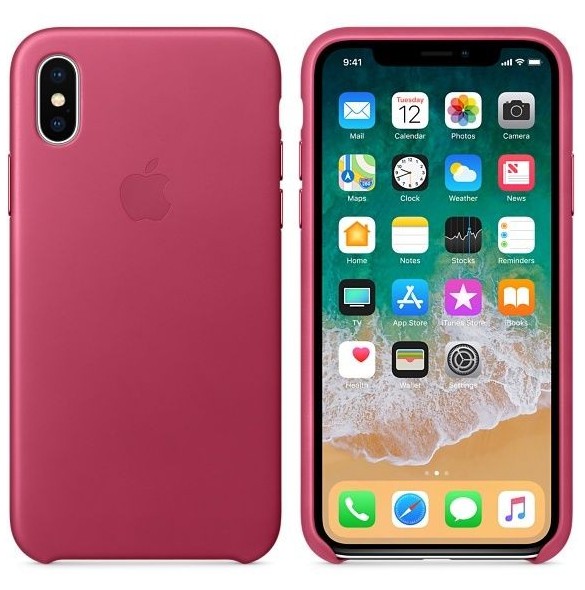 Original Apple MQTJ2ZM/A Läder Fodral Skal Case till iPhone X / iPhone XS - Rosa Fuchsia