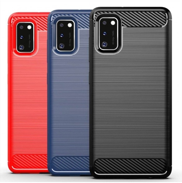 JollyFX Carbon Case Flexible Cover TPU Case for Samsung Galaxy A41 - Blå