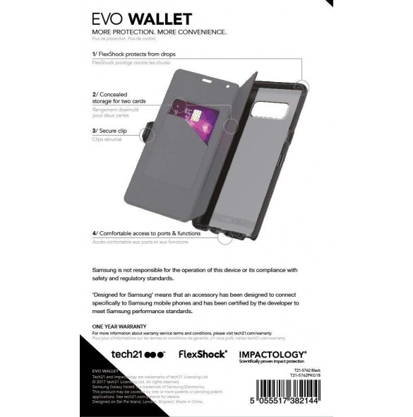 Tech21 T21-5762 Evo Wallet Folio Cover till Samsung Galaxy Note8 - Svart