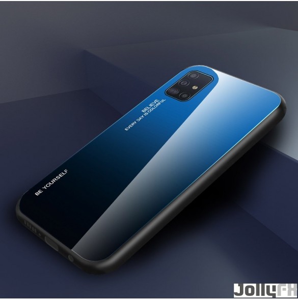 JollyFX Gradient Glass Slitstark täckning med härdat glasbaksida Samsung Galaxy A51 - Svartblå