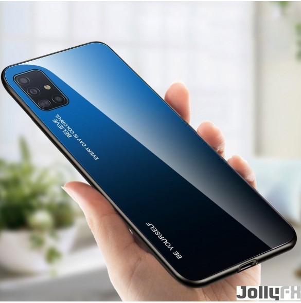 JollyFX Gradient Glass Slitstark täckning med härdat glasbaksida Samsung Galaxy A51 - Svartblå