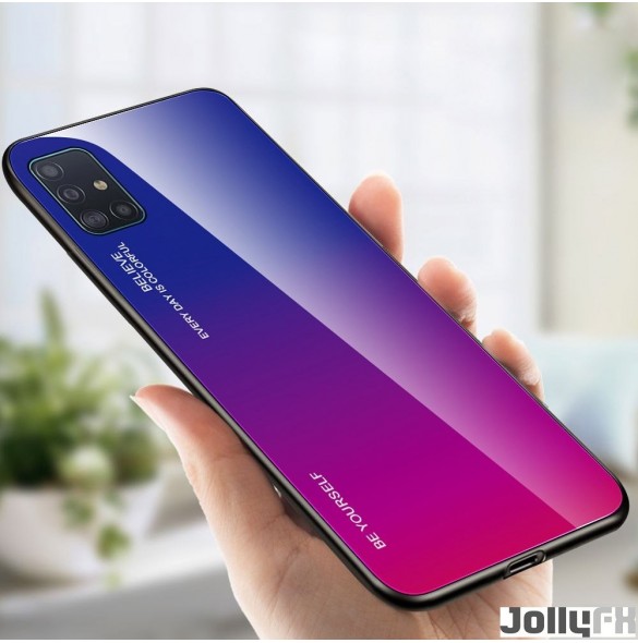 JollyFX Gradient Glass Slitstark täckning med härdat glas tillbaka Samsung Galaxy A51 - Rosa-lila