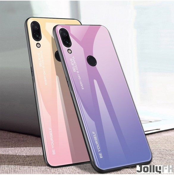 JollyFX Gradient Glass Slitstark täckning med härdat glas tillbaka Xiaomi Redmi Note 7 - Rosa
