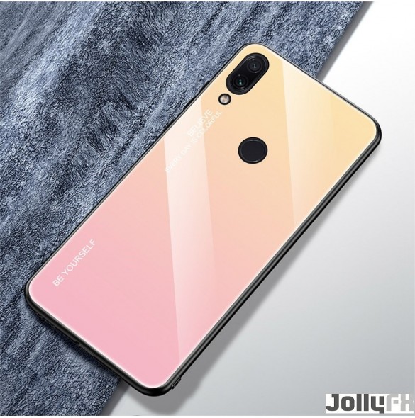 JollyFX Gradient Glass Slitstark täckning med härdat glas tillbaka Xiaomi Redmi Note 7 - Rosa