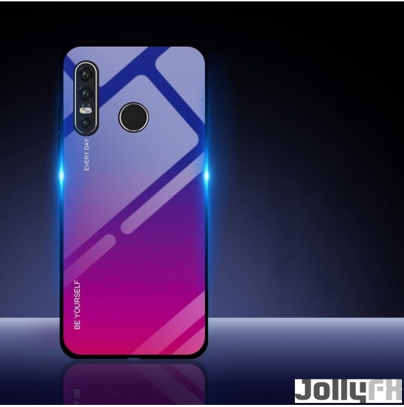 JollyFX Gradient Glass Slitstark täckning med härdat glas bak Huawei P30 Lite - Grön-lila
